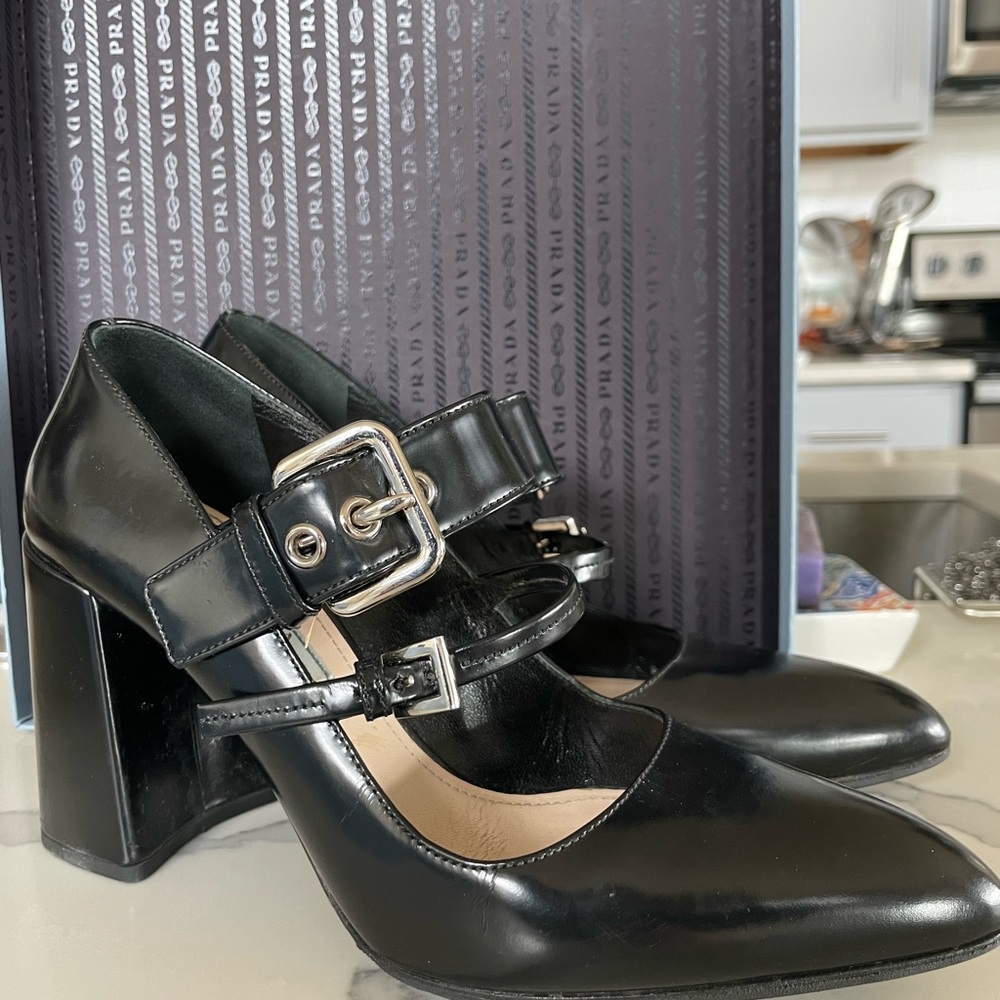 Prada Black Heels with Silver Accents - Picture 6 of 10